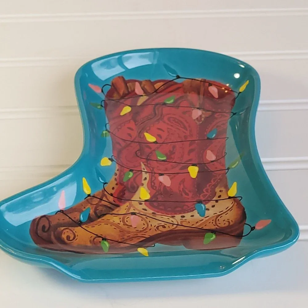 The Pioneer Woman Spoon Rest Christmas Cowboy Boot with Lights Melamine New